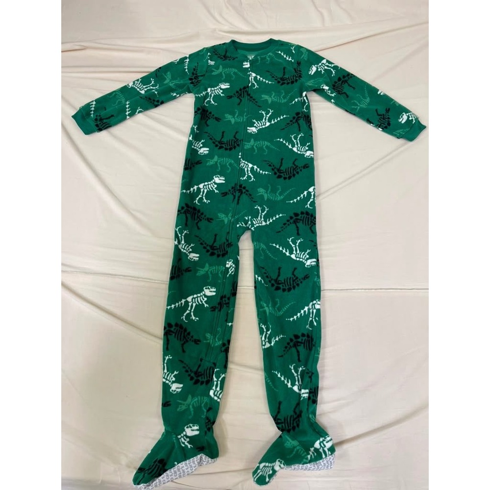 Simple Joys by Carters Boys Green Dinosaur Skeleton Fleece Footed Pajamas Size 8